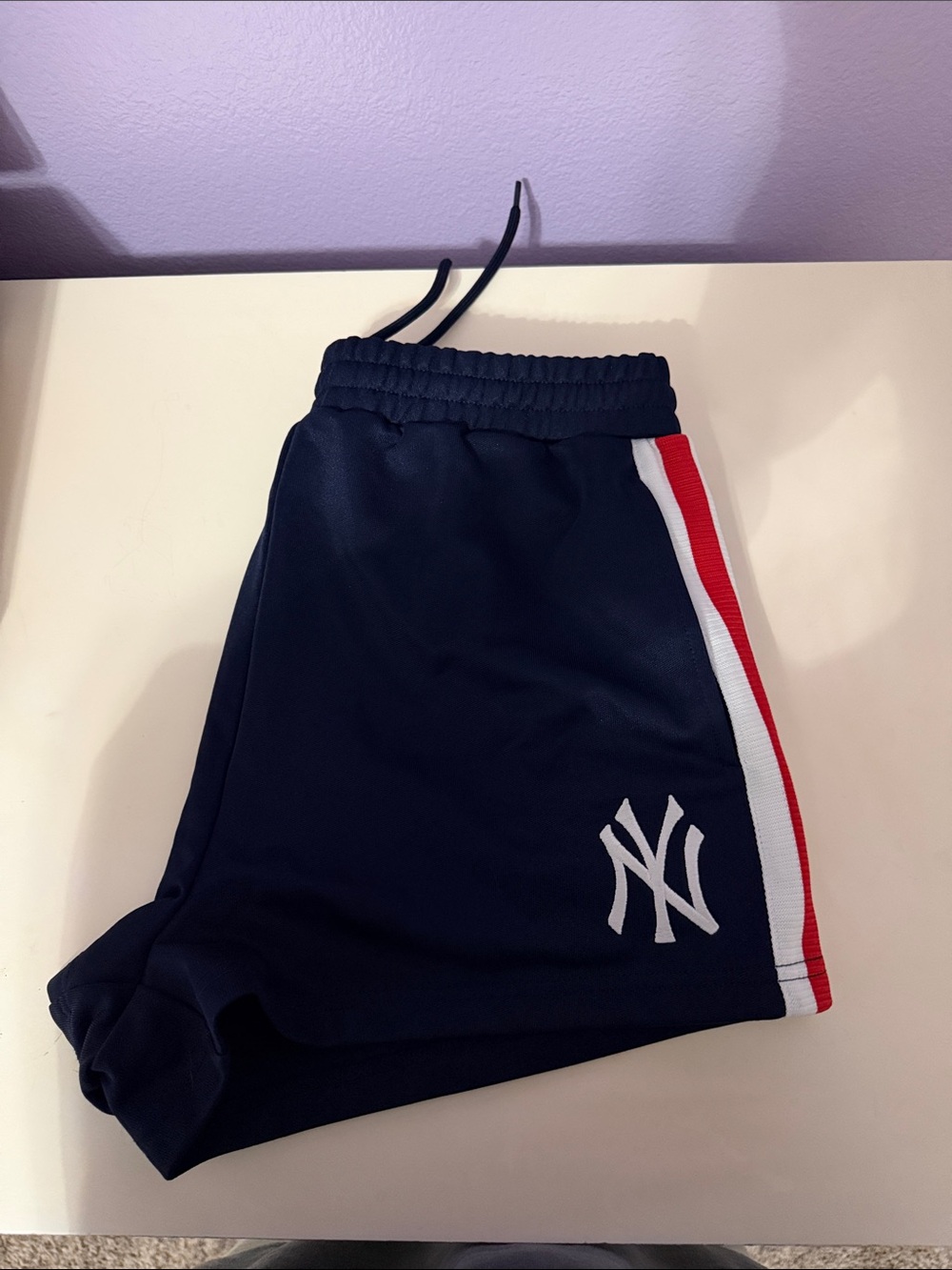 Sporty & Rich Navy Shorts with Red and White Side Stripes - Picture 2 of 4